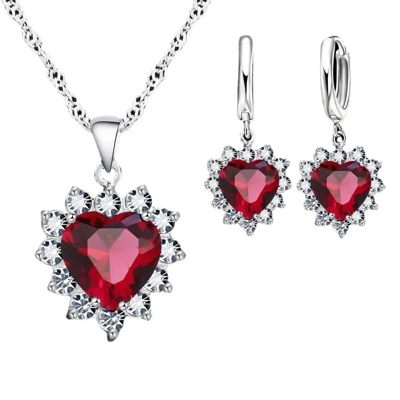 Exquisite Heart-shaped Necklace Earrings Jewelry Set