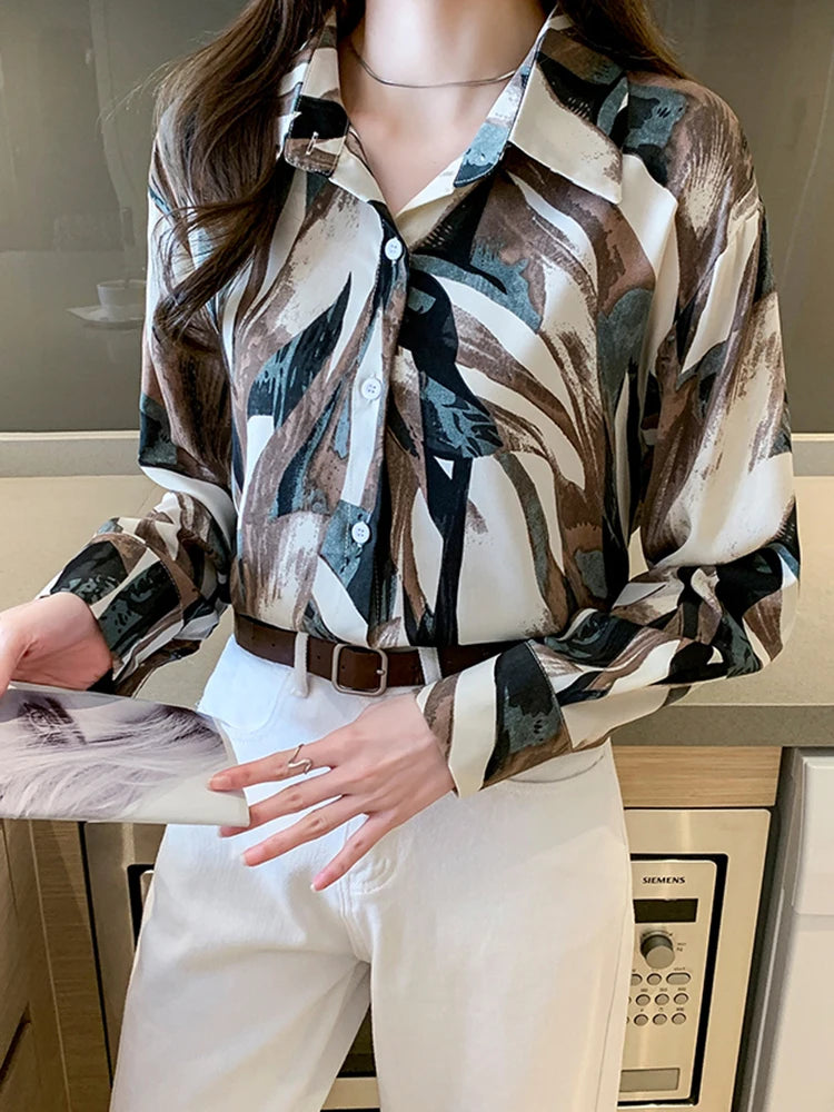 Women Blouse Top Vintage Button Up Shirts