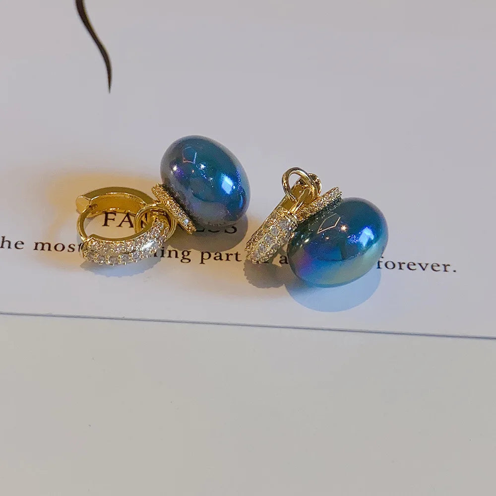 Colorful Blue Pearl Circle Ear Button Design Eardrop for Girls.