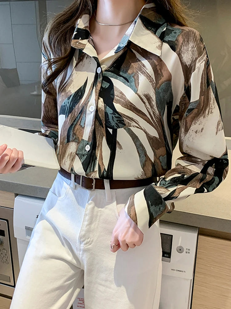 Women Blouse Top Vintage Button Up Shirts