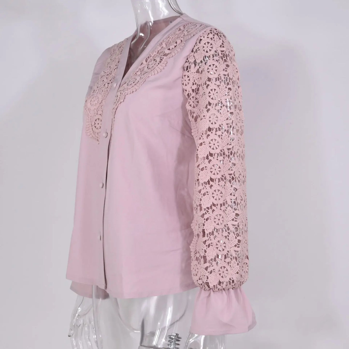 Elegant Blouses Office Spring Casual Button V-neck Long Sleeve