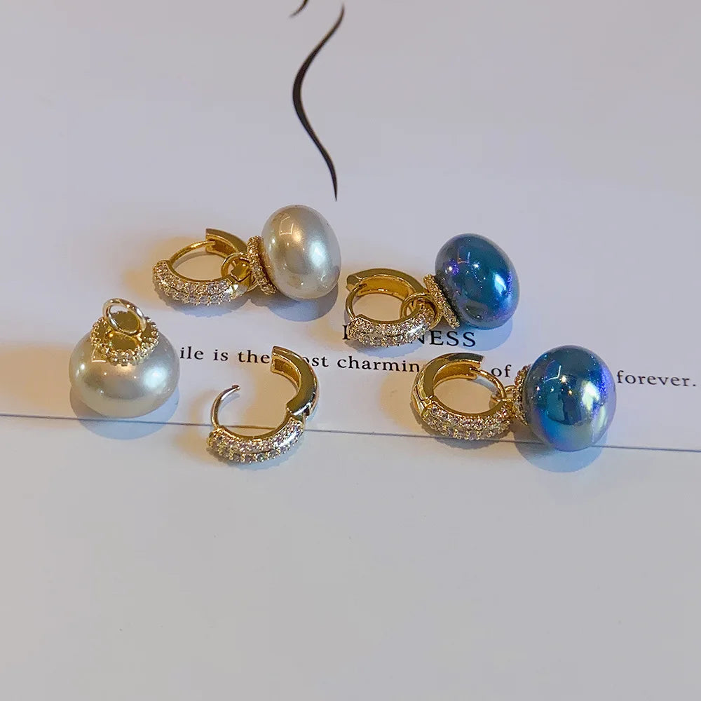 Colorful Blue Pearl Circle Ear Button Design Eardrop for Girls.