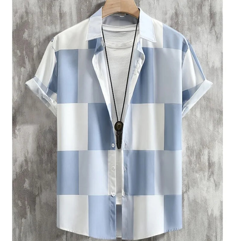 New Shirts For Men 3d Patchwork Plaid Printed Men’S Clothing Summer