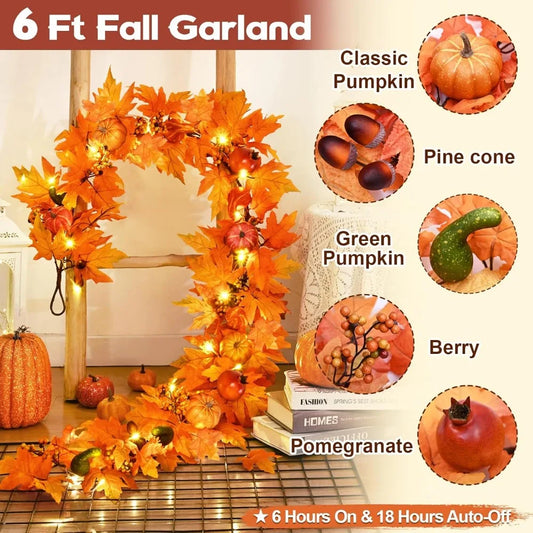 6FT Thanksgiving Garland with Pomegranate Pumpkin