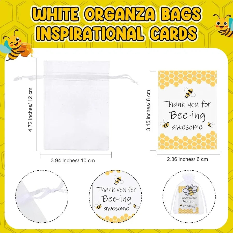Employee Appreciation Gift Bee Badge Reel Retractable Badge Holders Clips Thanksgiving Day Inspirational Cards Organza Bag Bee