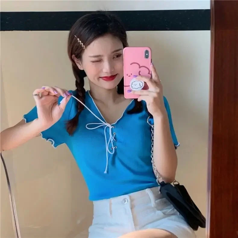 Woman T-shirts White V-neck