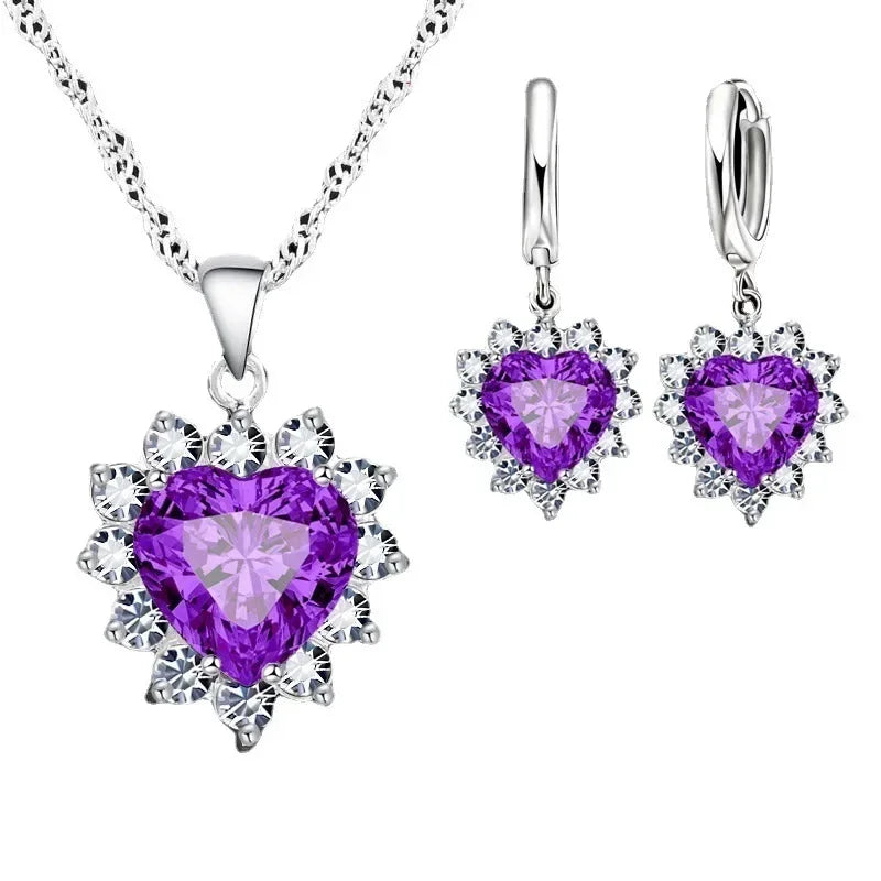 Exquisite Heart-shaped Necklace Earrings Jewelry Set