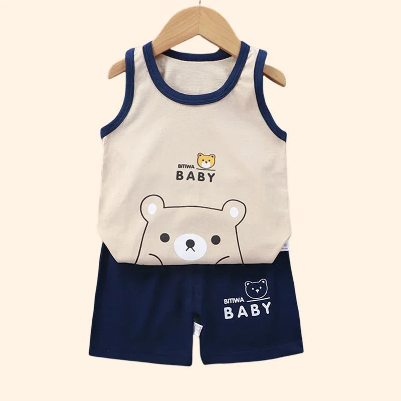 Children Sets Kids Clothes Boys Girls Vest Suit  Summer Clothing