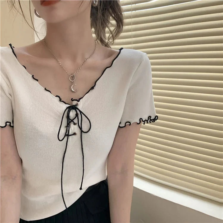 Woman T-shirts White V-neck