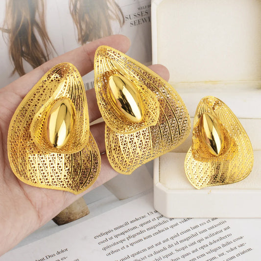 New  Dubai inspired Gold Plated Earrings Ring Set