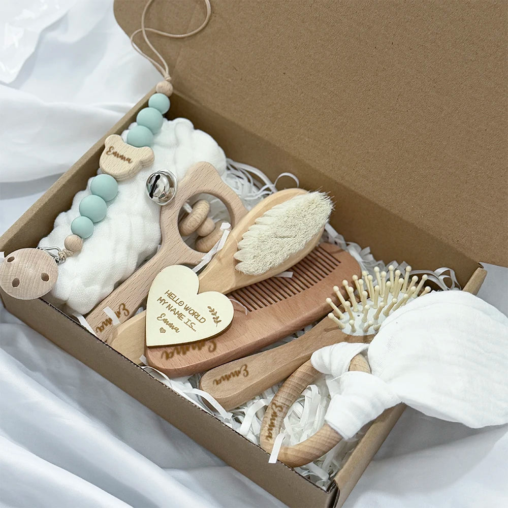 Natural Wood Baby Gift Box with Personalized Name
