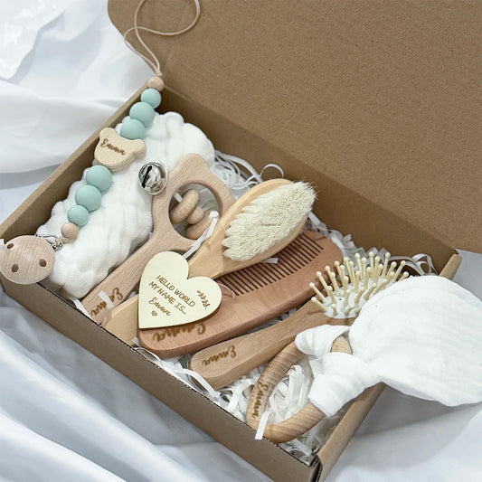 Natural Wood Baby Gift Box with Personalized Name
