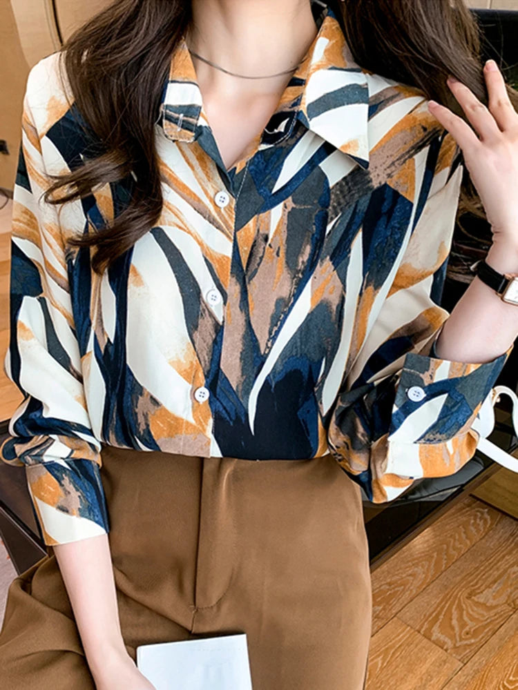 Women Blouse Top Vintage Button Up Shirts