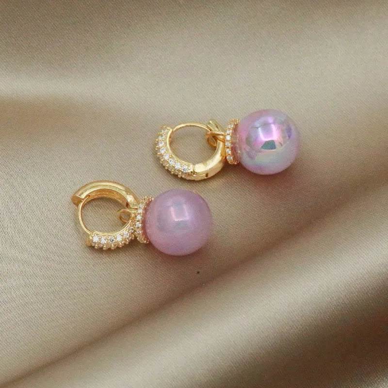 Colorful Blue Pearl Circle Ear Button Eardrop