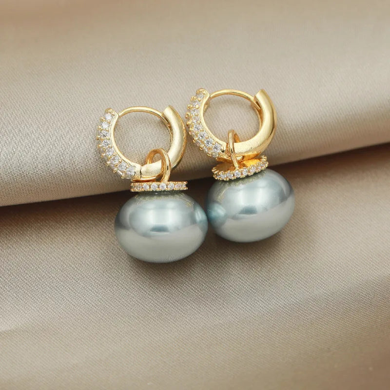 Colorful Blue Pearl Circle Ear Button Eardrop