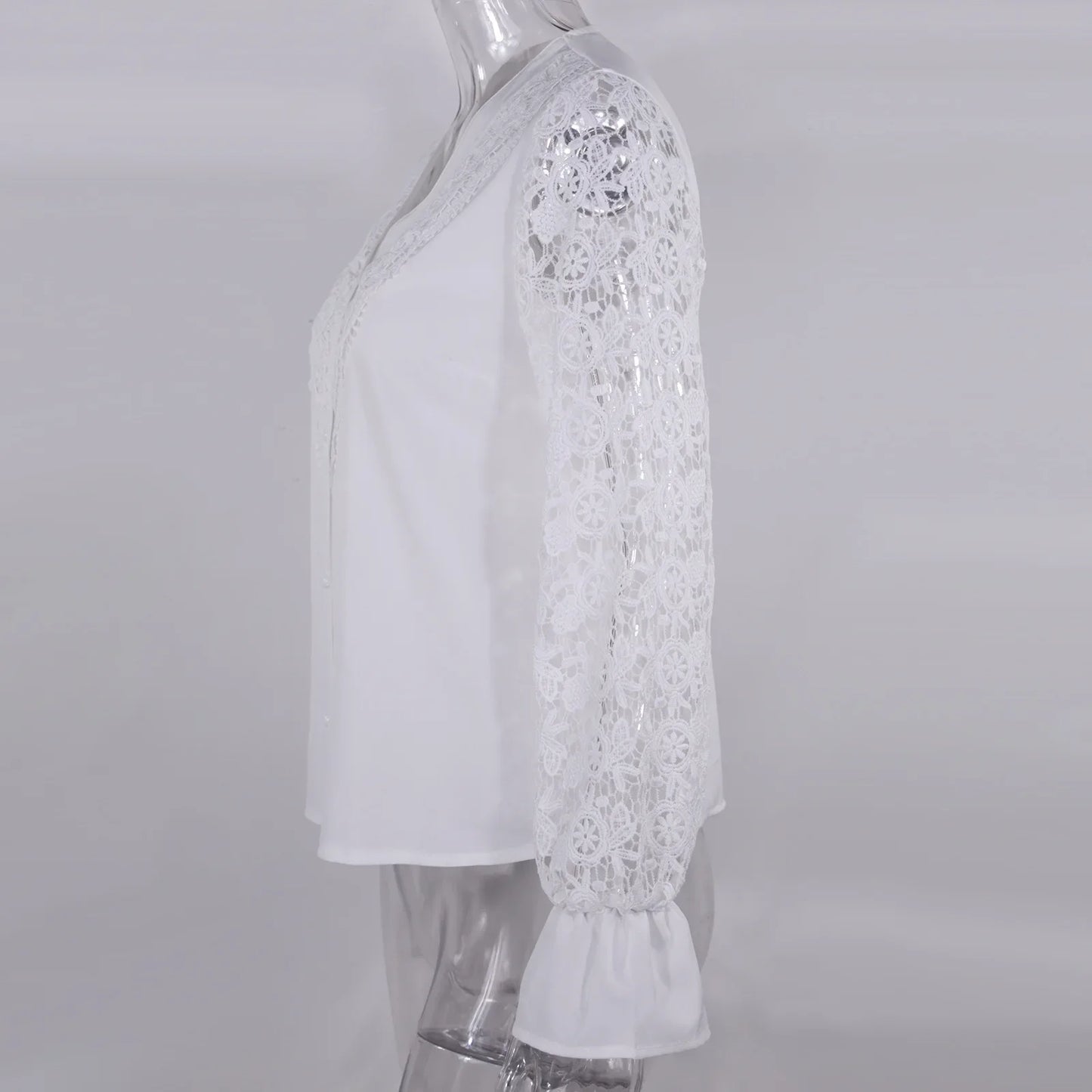 Elegant Blouses Office Spring Casual Button V-neck Long Sleeve