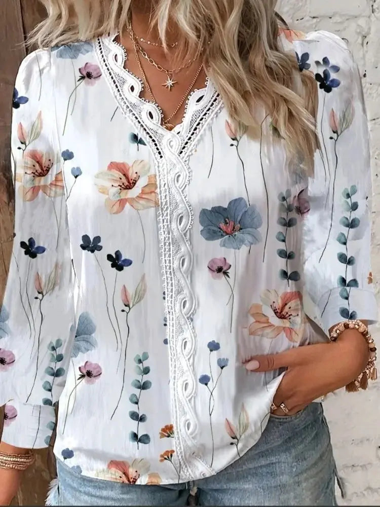 Women's Elegant Long Sleeve Print Office top
