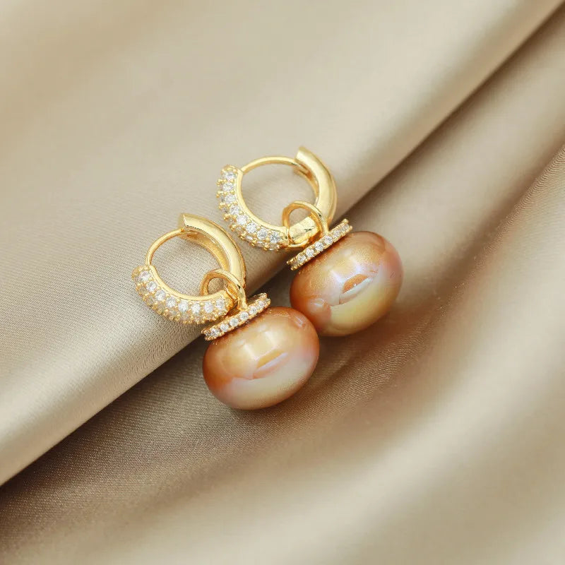 Colorful Blue Pearl Circle Ear Button Design Eardrop for Girls.