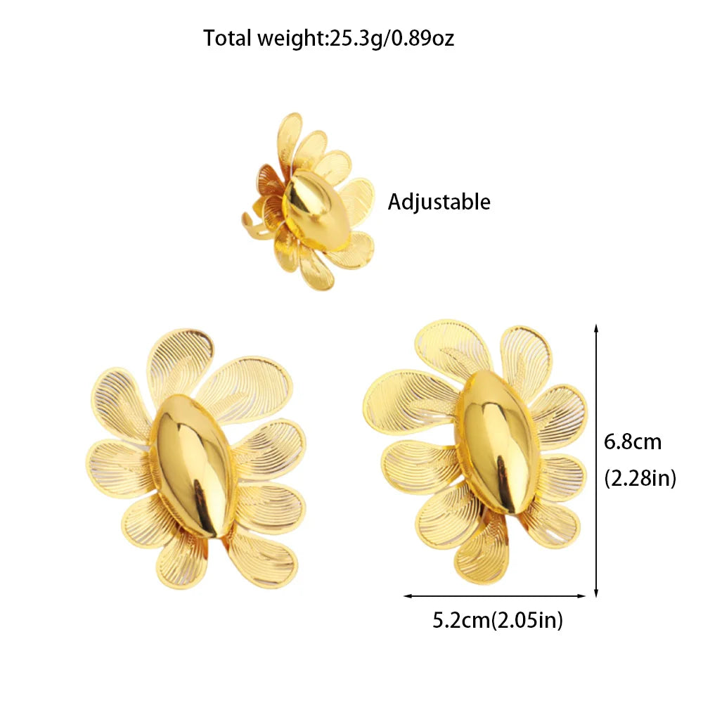 New  Dubai inspired Gold Plated Earrings Ring Set