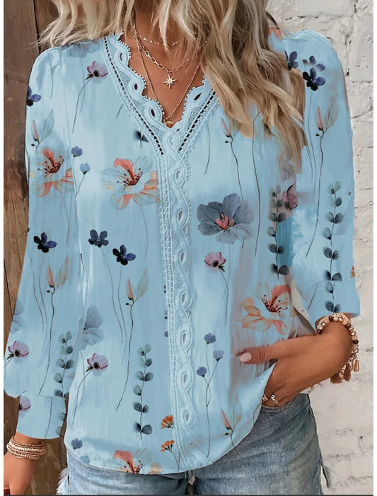 Women's Elegant Long Sleeve Print Office top