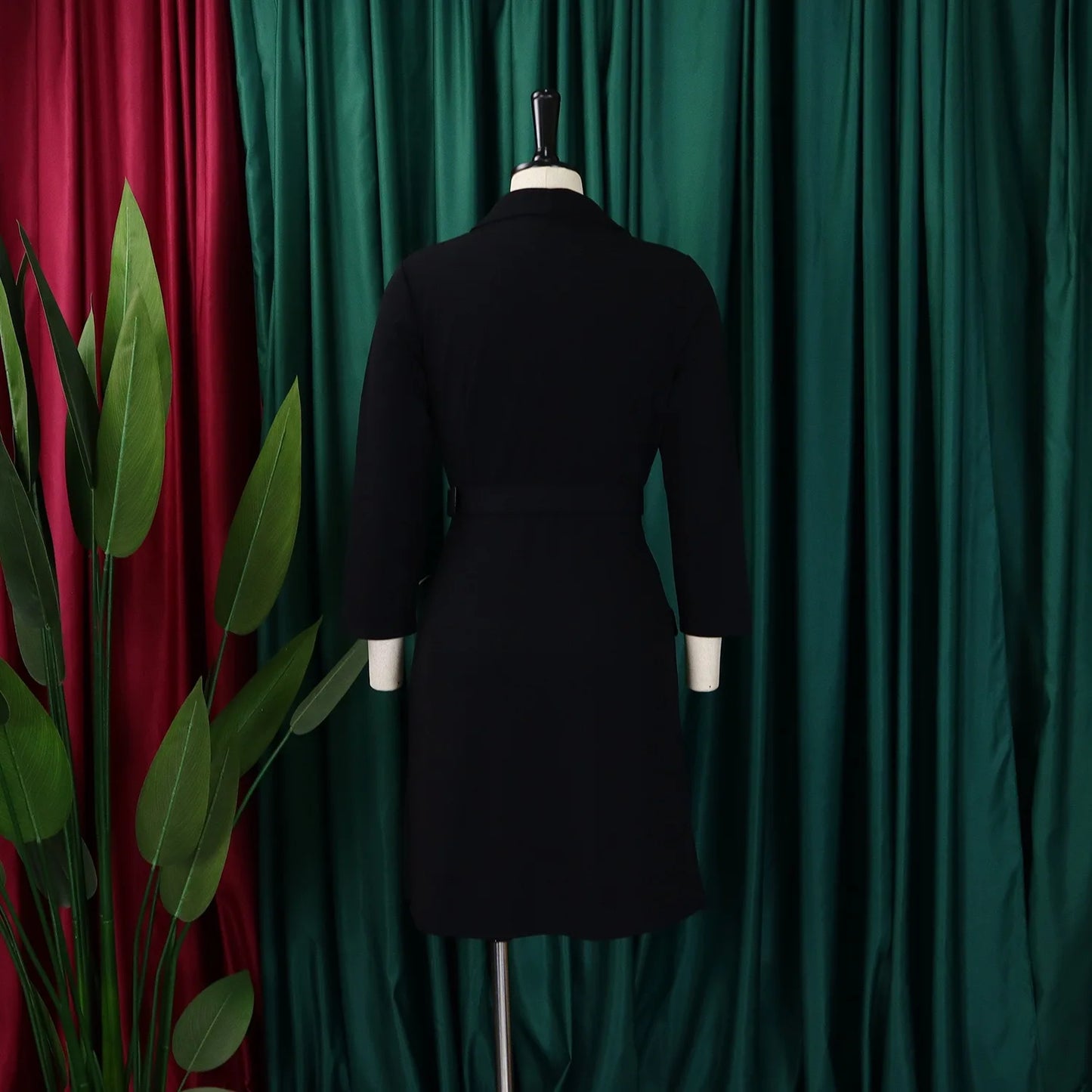 Pleated Mid-Calf Solid Dress