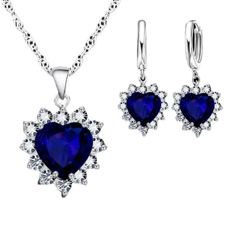Exquisite Heart-shaped Necklace Earrings Jewelry Set