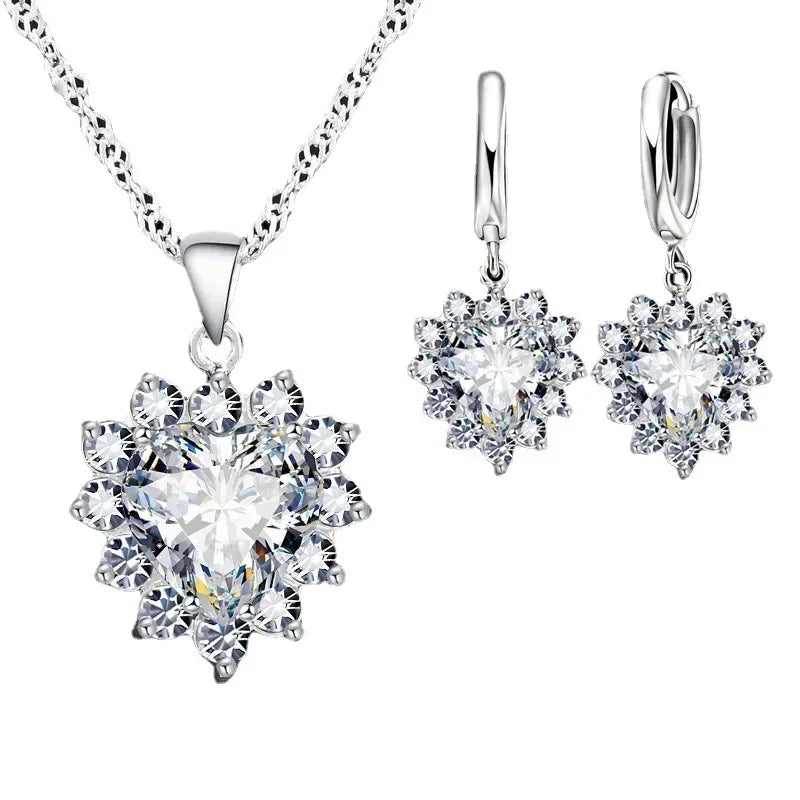 Exquisite Heart-shaped Necklace Earrings Jewelry Set