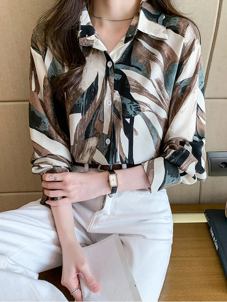 Women Blouse Top Vintage Button Up Shirts