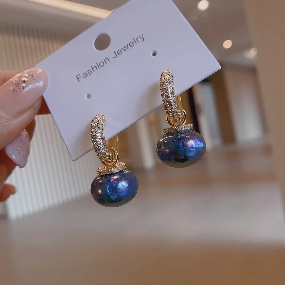 Colorful Blue Pearl Circle Ear Button Design Eardrop for Girls.