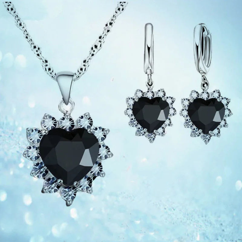 Exquisite Heart-shaped Necklace Earrings Jewelry Set