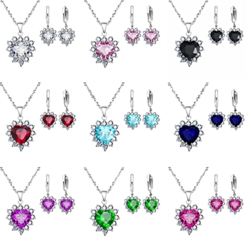 Exquisite Heart-shaped Necklace Earrings Jewelry Set