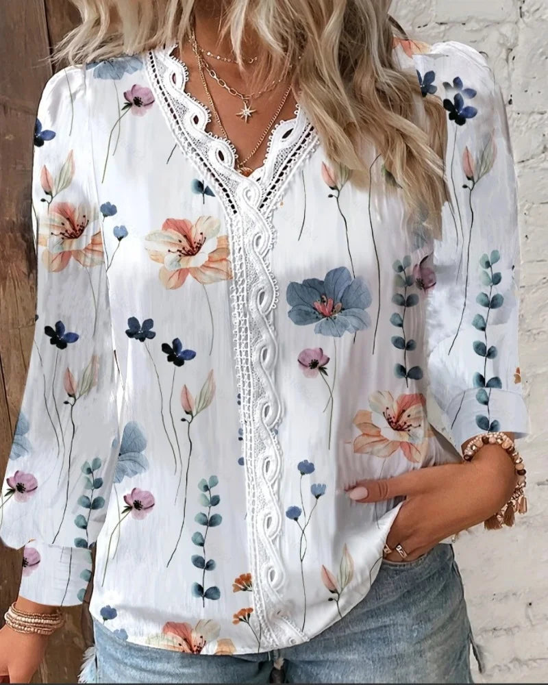 Women's Elegant Long Sleeve Print Office top