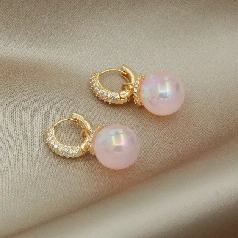 Colorful Blue Pearl Circle Ear Button Design Eardrop for Girls.