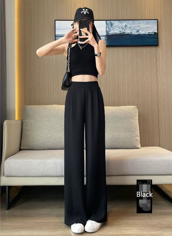 casual pants woman pendant black suit wide leg high waist